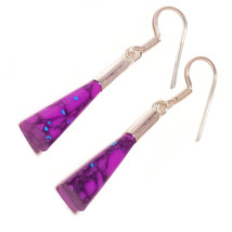 Purple Turquoise Round Gemstone 925 Silver Overlay Handmade Drop Dangle Earrings - £9.61 GBP