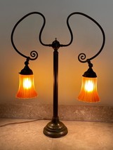 Vintage Art Nouveau Double-Arm Table Lamp with Glass Shades - £949.63 GBP
