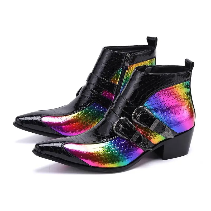 Western boy Ankle Boots Trendy Nightclub Bars Party High Toe Men Shoes Mens Fash - £285.35 GBP