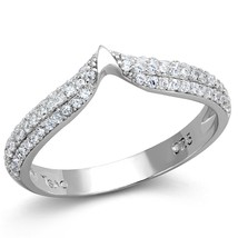 Elegant Micro Pave Simulated Diamond V Shape 925 Sterling Silver Wedding Ring - £78.59 GBP