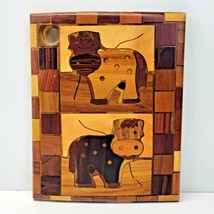 Wood Inlay Marquetry Cutting Board Wall Art Cows Farmhouse Country Handmade - £19.92 GBP