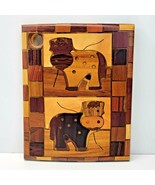 Wood Inlay Marquetry Cutting Board Wall Art Cows Farmhouse Country Handmade - £19.66 GBP