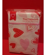 Tablecloth 70&quot; Round Vinyl Valentine Red Heart White Table Cloth Home Ho... - £11.25 GBP