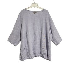 Flax Linen Scoop Neck Top Plus Size 2G Light Lilac Purple Buttons Pocket... - $22.76