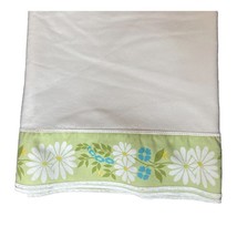 Vintage Tablecloth Large Rectangle White &amp; Green Daisy Garland Trim Drop Unique - $27.12