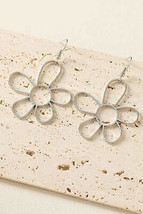 Silvery Alloy Hollowed Flower Hook Earrings - £4.62 GBP