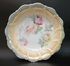 Vintage German Porcelain Large Serving Bowl Peach Luster Pink Peace Roses - £14.33 GBP