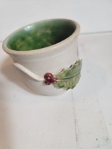 Christmas Coffee Mug Clay Ceramics Hand Made Holly Holidays Tea Cup Vintage - £15.65 GBP