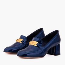 The Victoria Navy Blue Leather Block Heel Pump Women Shoe image 2