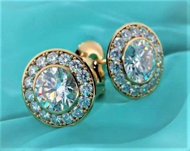 Halo Stud Screw Back Earrings 2.50 Ct Round Cut Diamond 14k Yellow Gold Over - £71.50 GBP