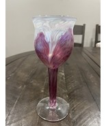 Ron Hinkle Hand Blown Art Glass Pink Iridescence Wine Goblet Signed 2005... - $176.01 CAD