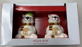 Polar Bear Salt And Pepper Shakers Ceramic Christmas New - $19.75