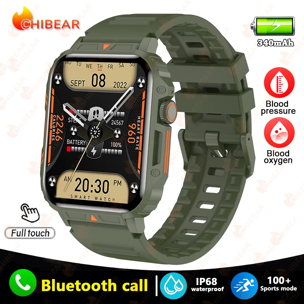 Outdoor Military Smart Watch Men 1.95 inch Bluetooth Call Smartwatch For... - £38.93 GBP