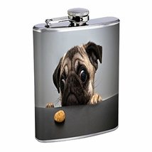 Funny Animal Face Pug Hip Flask Stainless Steel 8 Oz Silver Drinking Whiskey Spi - £7.82 GBP