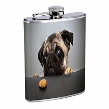 Funny Animal Face Pug Hip Flask Stainless Steel 8 Oz Silver Drinking Whiskey Spi - £7.44 GBP