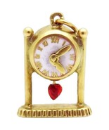 Vintage 14K Gold Enamel Antique Mantle Clock Charm with Heart Pendulum 1... - £439.51 GBP