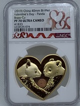 2019  China Panda 40 mm Bi-metal  Valentine&#39;s Day Proof 70 Ultra Cameo NGC - £36.97 GBP