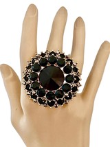 2&quot; D Basic Black Cluster Crystal Oversized Statement Party Ring Goth Jewelry - £15.23 GBP