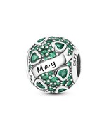 Round Birthstone May Emerald Charm Fit DIY Bead Bracelet 925 Silver  - £17.02 GBP