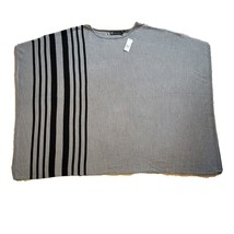 NY &amp; C Poncho SWEATER One SIZE Pullover Gray / Black Graphic Stripe Lightweight - £5.73 GBP