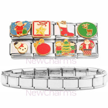 8 Holiday Italian Charms Plus Starter Bracelet - Christmas Santa Snowman MIX125 - £8.52 GBP