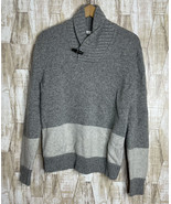 GAP SWEATER Mens M Toggle Shawl Collar Gray Colorblock Wool Blend - £13.43 GBP