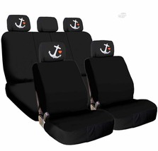 New Car Truck Seat Covers Navy Anchor Headrest Black Fabric For Nissan  - $34.36