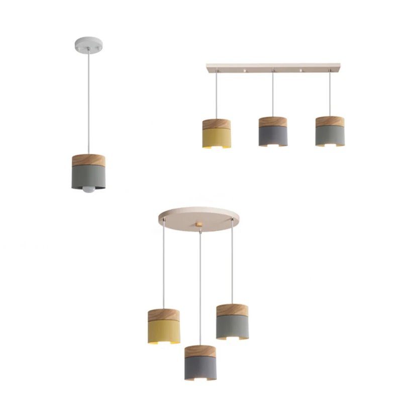 Nordic Simple Pendant Light Vintage Macaron Iron Wood Hanging Lamp For B... - $24.79+