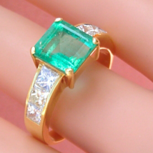 Vintage 2.9ct Emerald 2.24ctw Princess Diamond 18K Mens Unisex Ring 1940 sz10.5+ - £5,107.06 GBP