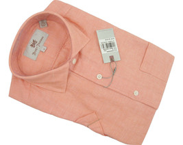 NEW $145 Hickey Freeman Linen & Cotton Shirt!  M  Orange  *Short Sleeved* - $69.99