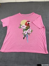 aerie Oversize Linen Blend Short Sleeve Shirt-Parrot Bird Pink Floral Romantic L - £18.47 GBP