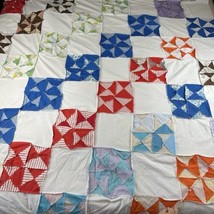 Unfinished Hand Stitched Patchwork Quilt Top 95&quot; x 74&quot; Americana Vtg Colorful - $141.69