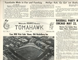 Milwaukee BRAVES Boosters Paper TOMAHAWK April 1954 Mathews Adcock Photo - £15.66 GBP