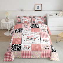Cow Print Bedding For Kids Girls Child,Pink Farmhouse Cute Milk Cow Pig Comforte - £67.22 GBP