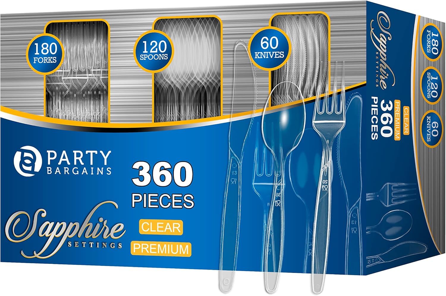 Party Bargains Disposable Cutlery Set, Sapphire Design, Clear Color,, 60... - $33.92