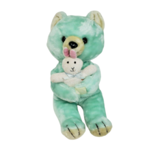 VINTAGE PARISI CREATIONS MINT GREEN TEDDY BEAR W BUNNY STUFFED ANIMAL PL... - $46.55