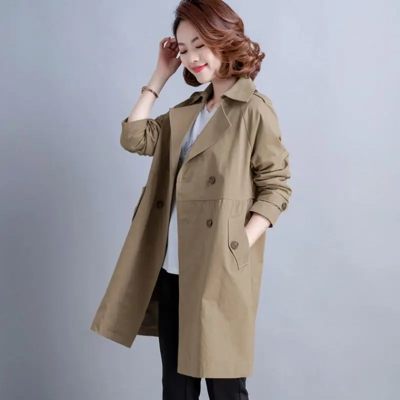  Trench Coats Autumn Winter Lapel Long Sleeve Buttons Loose Office Lady ... - £128.95 GBP