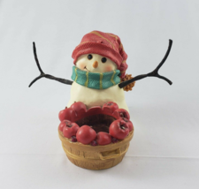 Hallmark Mitford Snowman Moe Apple Basket Tealight Candle Holder Jan Karon - £5.43 GBP