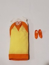 Vintage Mattel Barbie #1460 TROPICANA Yellow &amp; Orange Linen Dress &amp; Shoes 1967 - £27.66 GBP