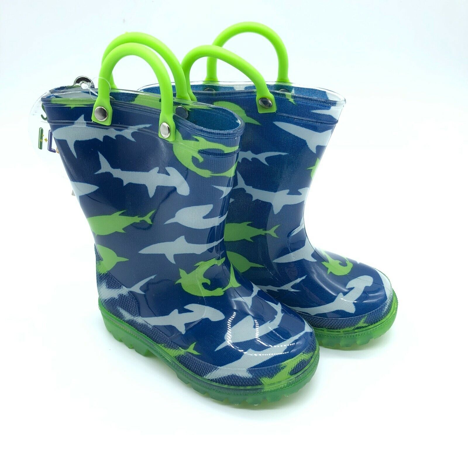Lilly New York Toddler Boys Rain Boots Slip On Sharks Rubber Waterproof Blue 5 - $19.24