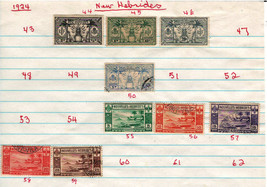 FRENCH HEBRIDES 1924  Very Fine Mint &amp; Used Stamps Hinged on List Scott # 44/59 - £6.93 GBP