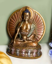 Bodhisattva Shakyamuni Meditating Buddha On Lotus Throne With Fire Sun Disc - £29.56 GBP