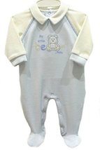 Alpakaandmore Blue Yellow Baby Boy Bodysuit Footies Bear Motif 100% Ecological P - £49.86 GBP