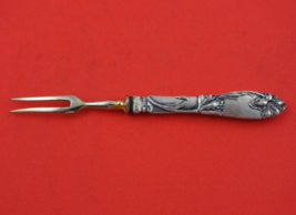 German .800 Silver Fruit Fork Gold Washed Plated Tines HH Lily Motif 5 1/4&quot; - £70.34 GBP