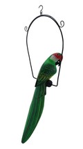 Hand Painted Wood Green Parrot Bird Hanging Statue 23 Inch - £31.33 GBP