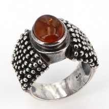 Vintage Silpada Oxidized Sterling Granulated Bead Texture Amber Ring R0893 Sz 6 - $49.99