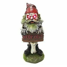Day Of The Dead Butt Naked Skeleton Gnome Holding Keep Out Sign Statue LED Eyes - £22.92 GBP