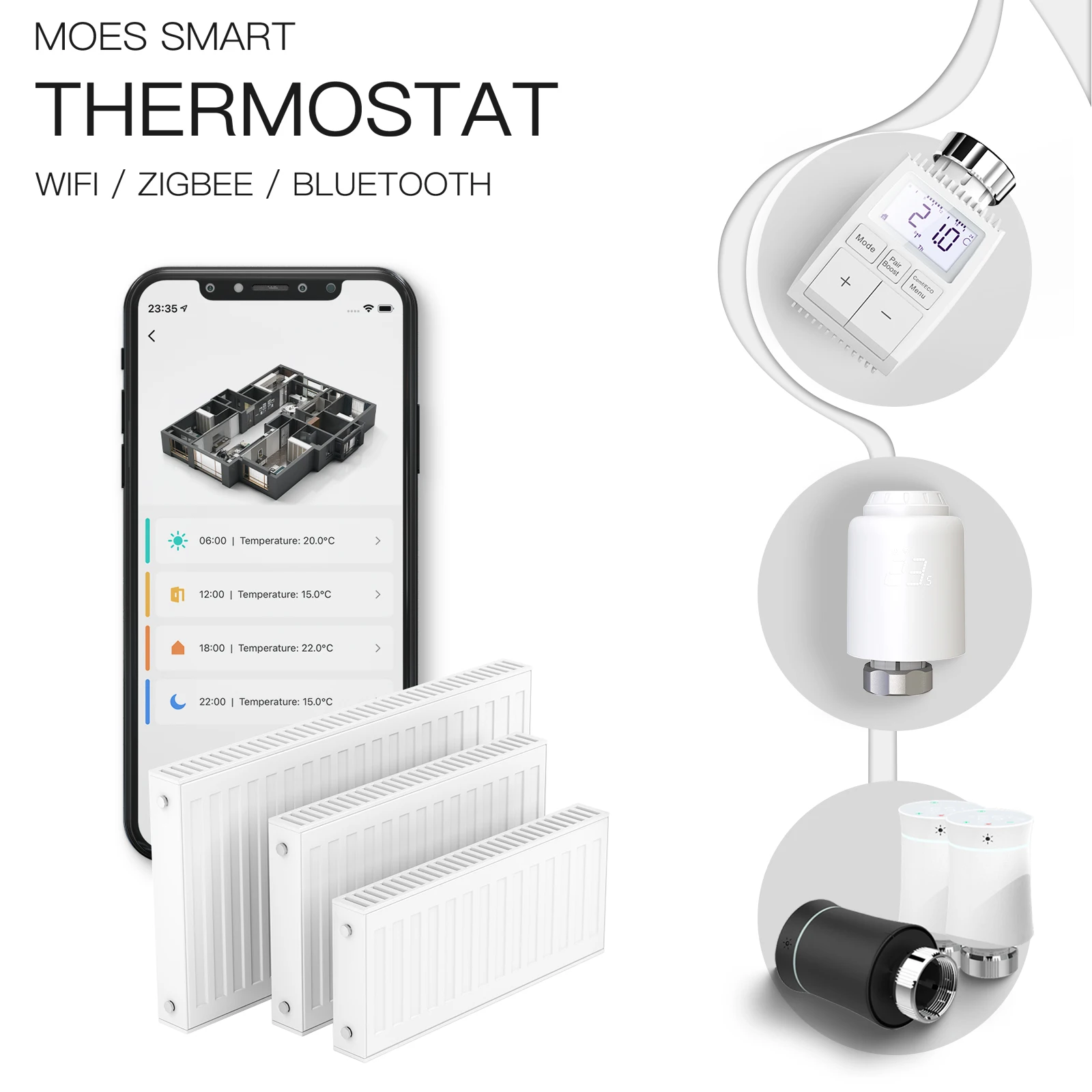 House Home Moes Tuya ZigBee3.0 TRV smart radiator actuator programmable thermost - £49.54 GBP