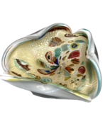 Vintage Mid Century Murano Art Glass Ashtray White/Multicolored Heavy 7&quot; - $66.49