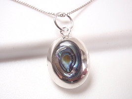 Reversible Abalone and Mother of Pearl 925 Sterling Silver Oval Pendant - £16.81 GBP